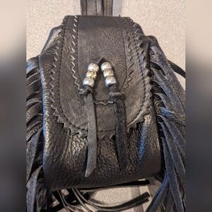 Vtg Unique Moto Black Leather Fringe Purse Small Convertible New Exc Cond Must C